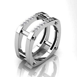 ▶Square Glitter Zircon Double Layer Silver Plated Ring for Men, L187